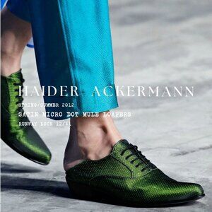 HAIDER ACKERMANN Green Satin Micro Dot Mules Sz 37 SS12 Runway Archival